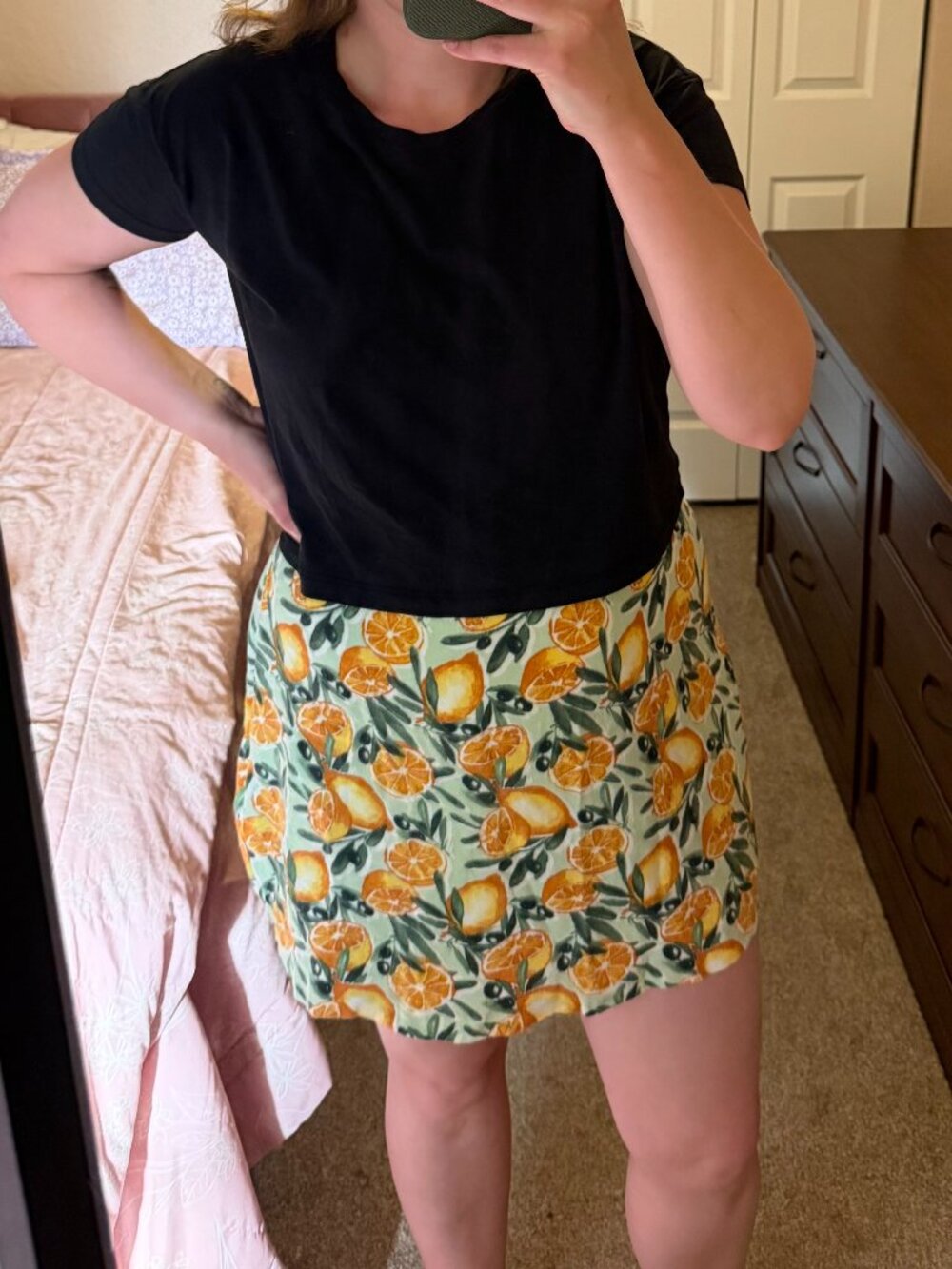 Abercrombie Linen Blend Fruit Print Orange Green Mini Skort Large